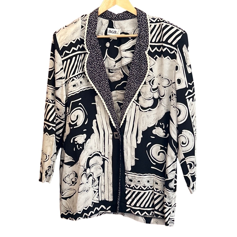 BGB LTD Black White Abstract Print Blazer Jacket Size 10 Evening Wear Artistic